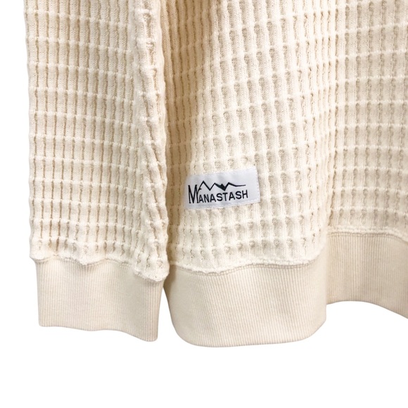 manastash | Thermal Knit Snuggle Snug Bulky Neck Turtleneck Cream Ivory Large - Picture 5 of 13
